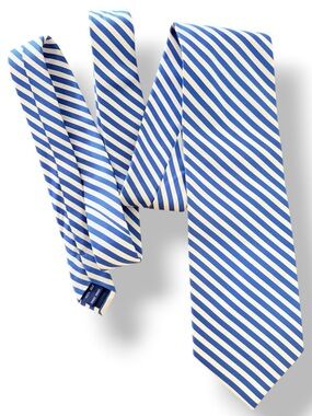 Paul Fredrick 100% Silk Blue White Striped Repp Men’s Necktie Handmade